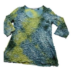 Snoskins Mesh‎ Overlay Top Women Small Blue Green Mermaid Texture 3/4 Sleeve